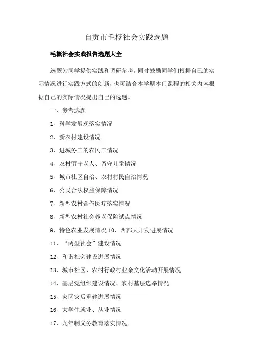 自贡市毛概社会实践选题