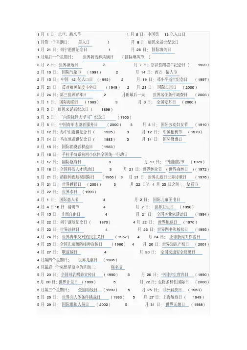 关于中外节日详细日期