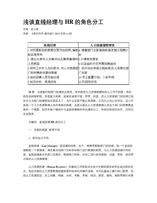 浅谈直线经理与HR的角色分工