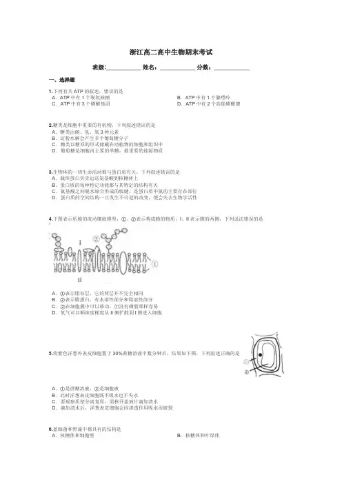 浙江高二高中生物期末考试带答案解析

