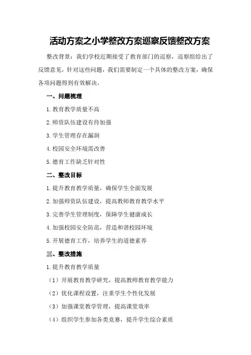 活动方案之小学整改方案巡察反馈整改方案