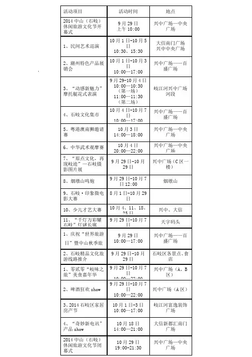 文化节活动一览表