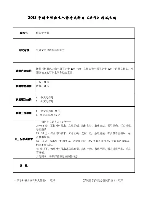 2018年硕士研究生入学考试科目《写作》考试大纲