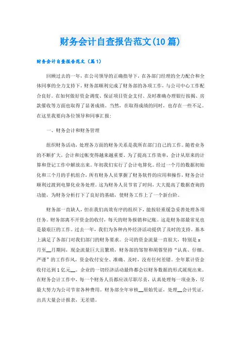 财务会计自查报告范文(10篇)