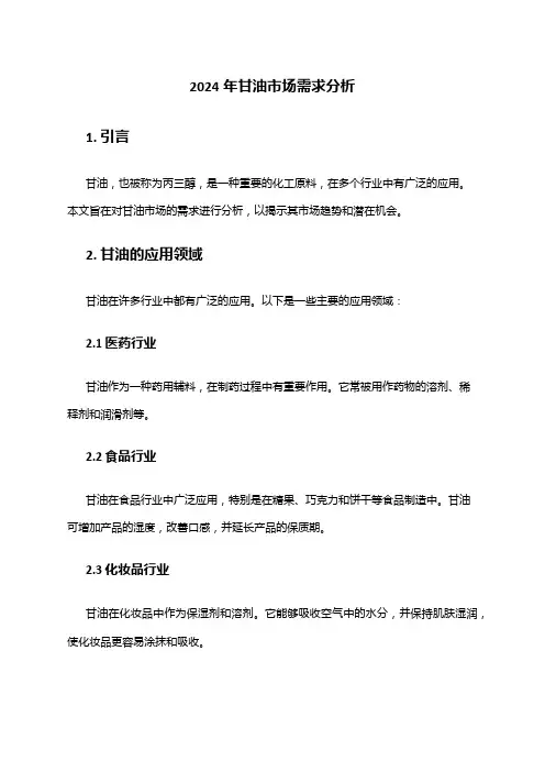 2024年甘油市场需求分析