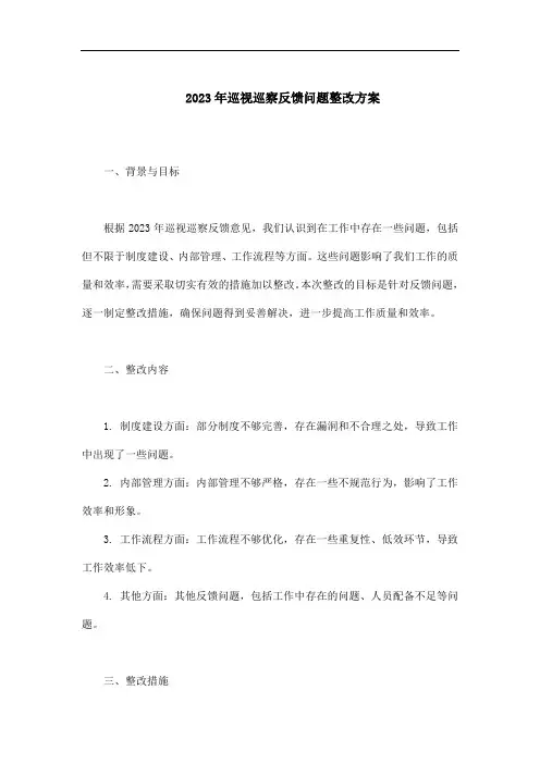 2023年巡视巡察反馈问题整改方案