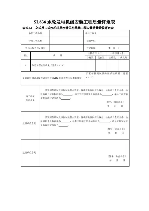 SL636水轮发电机组安装工程质量评定表