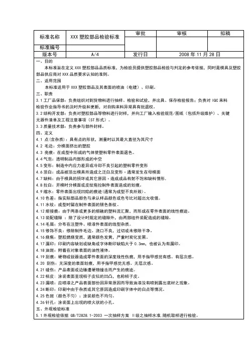 塑胶部品检验标准