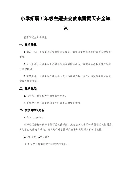 小学拓展五年级主题班会教案雷雨天安全知识