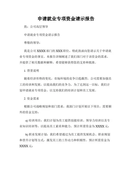 申请就业专项资金请示报告