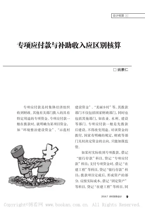 专项应付款与补助收入应区别核算