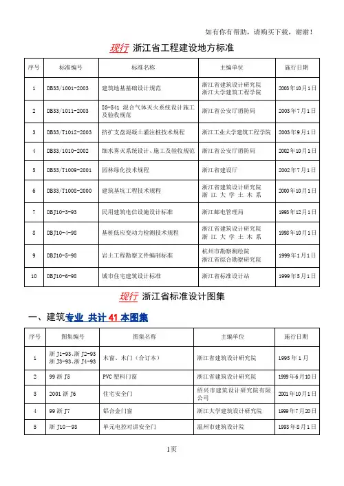 现行浙江省工程建设地方标准