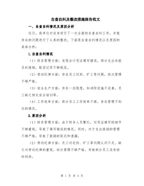 自查自纠及整改措施报告范文