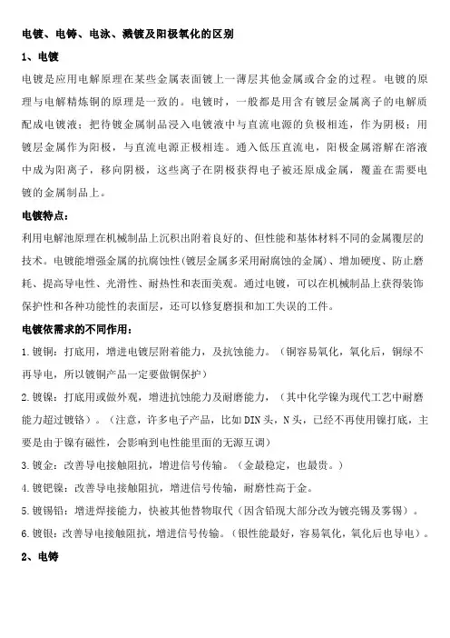 电镀、电铸、电泳、溅镀及阳极氧化的区别