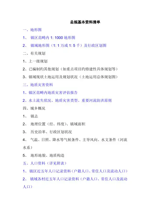 总体重点规划基础资料清单很全面很实用