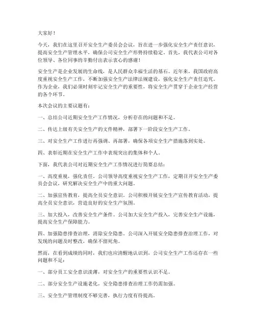 安委会议开场发言稿范文
