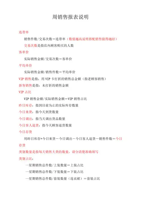 周销售报表说明