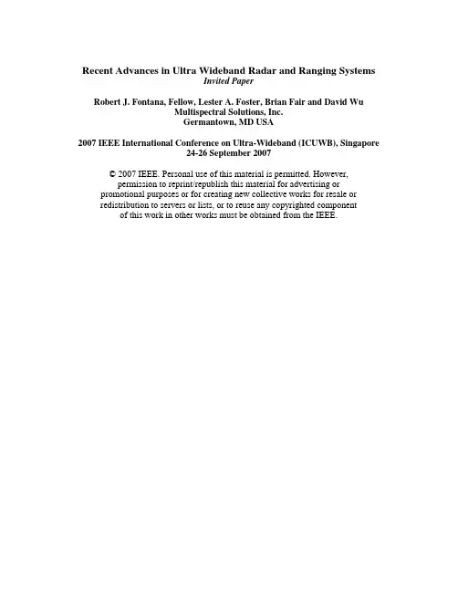 2007.09    Recent Advances in Ultra Wideband Radar and Ranging Systems