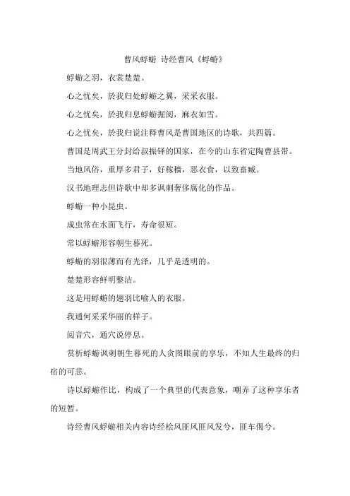 曹风蜉蝣 诗经曹风《蜉蝣》