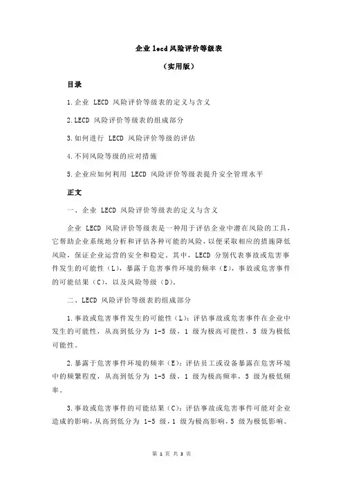 企业lecd风险评价等级表