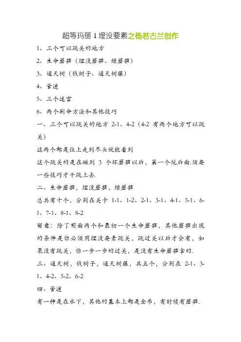 NES-FC超级玛丽1隐藏要素-蘑菇跳关管道通天树迷宫刷金币等