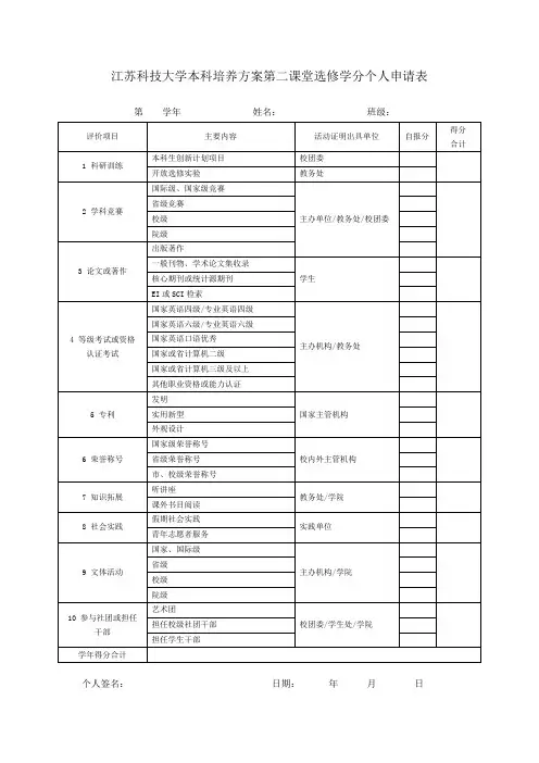 第二课堂个人学分申请表