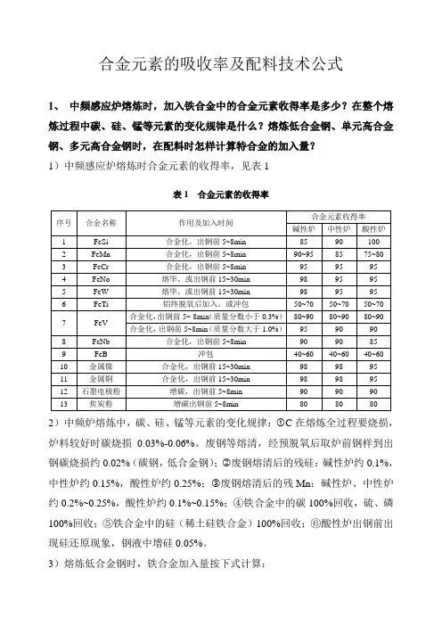 合金吸收率及配料技术公式