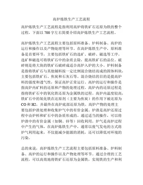 高炉炼铁生产工艺流程
