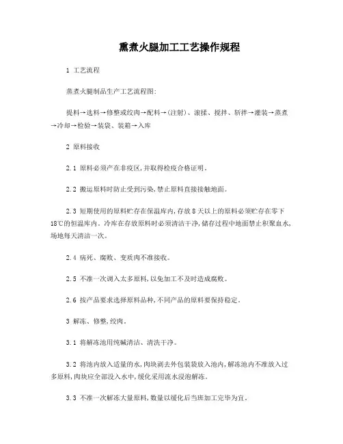 熏煮火腿加工工艺操作规程