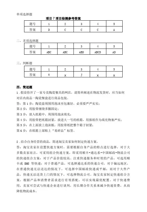 网店运营综合实战项目7 项目检测答案