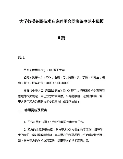 大学教授兼职技术专家聘用合同协议书范本模板6篇
