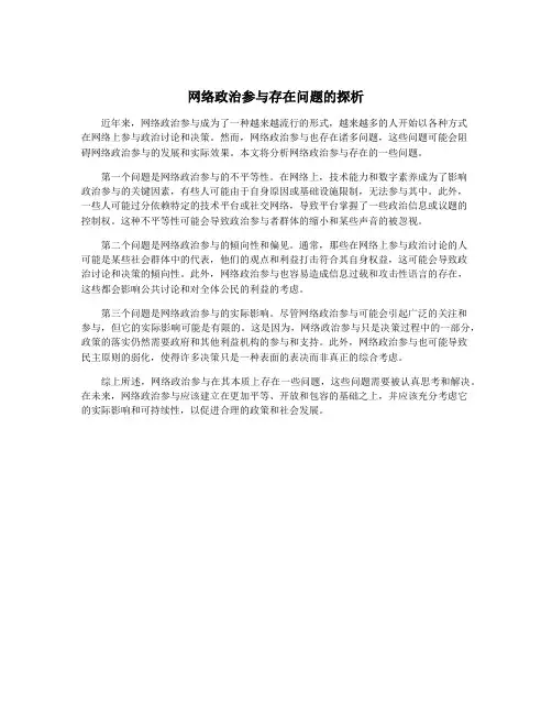 网络政治参与存在问题的探析