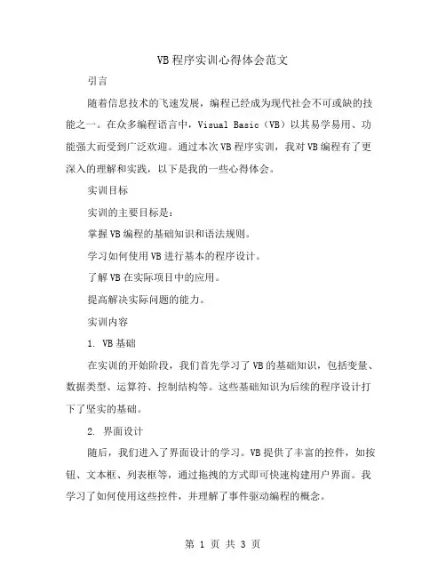 vb程序实训心得体会范文「」