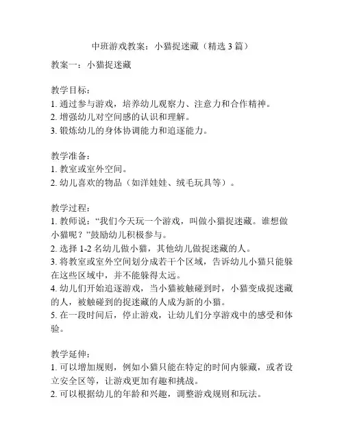中班游戏教案：小猫捉迷藏(精选3篇)