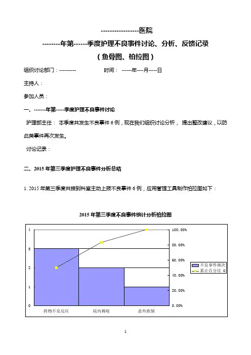 护理部不良事件讨论(鱼骨图、柏拉图模板) Microsoft Word 文档