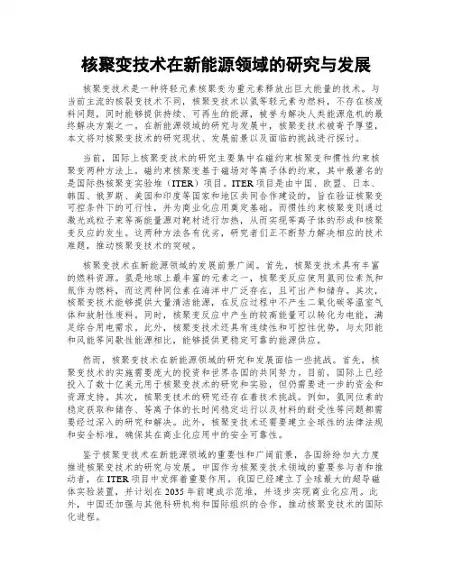 核聚变技术在新能源领域的研究与发展
