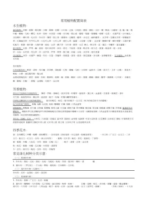 常用园林景观植物配置简表