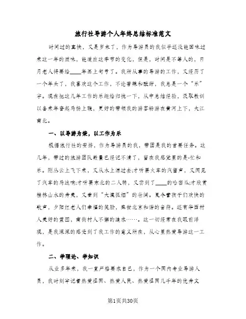 旅行社导游个人年终总结标准范文(9篇)