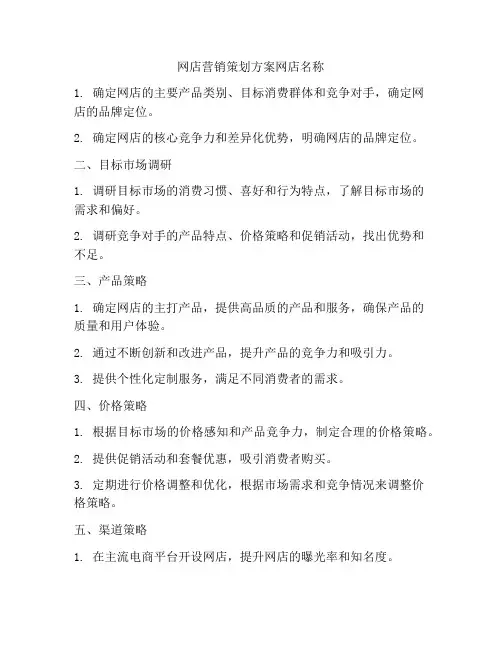 网店营销策划方案网店名称
