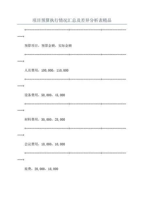 项目预算执行情况汇总及差异分析表精品