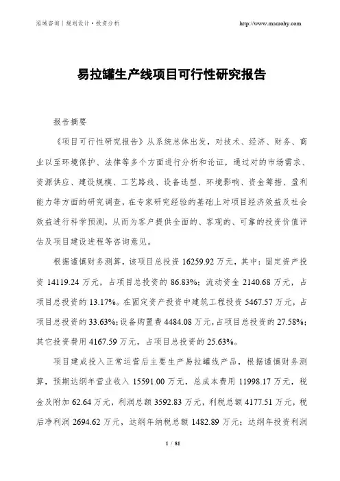 易拉罐生产线项目可行性研究报告