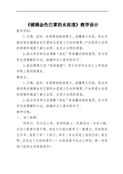 5.《铺满金色巴掌的水泥道》教案(2024年)