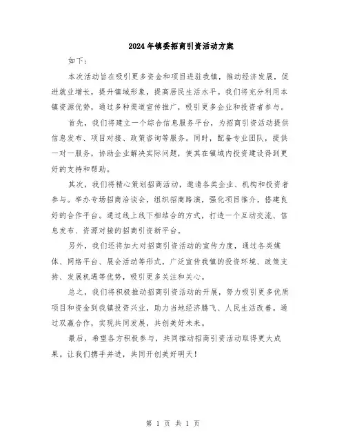 2024年镇委招商引资活动方案