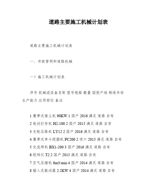 道路主要施工机械计划表