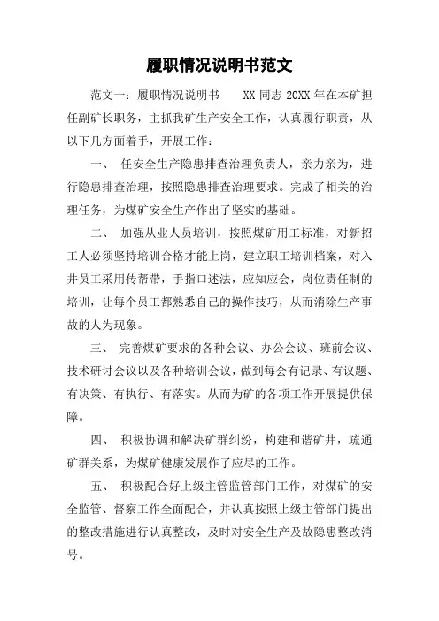 履职情况说明书范文