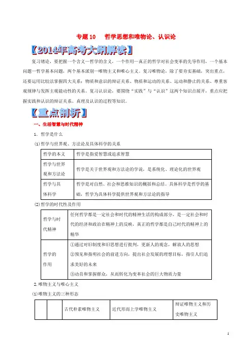高考政治 重点 难点 核心考点全演练 专题10 哲学思想和唯物论 认识论(含解析)