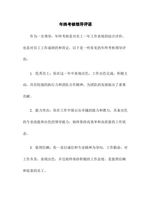 年终考核领导评语