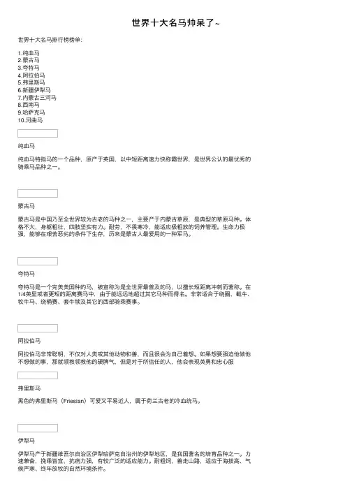 世界十大名马帅呆了~