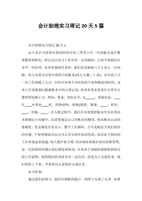 会计助理实习周记20天5篇