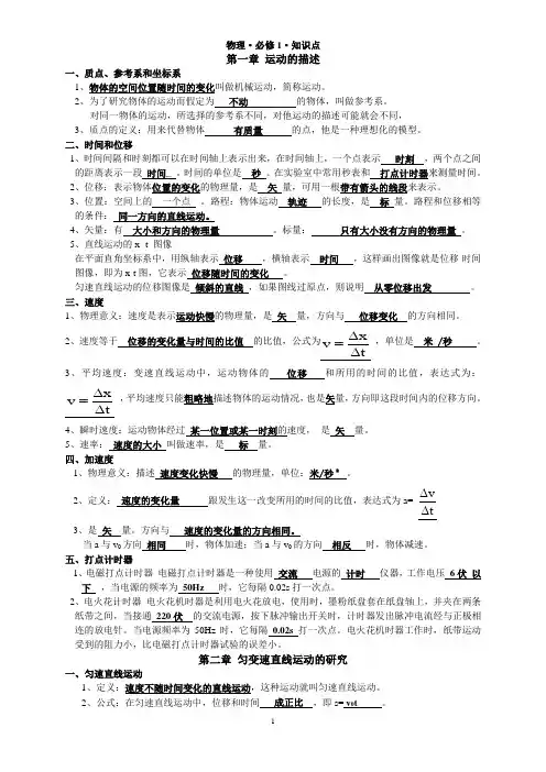 会考知识点物理必修1答案